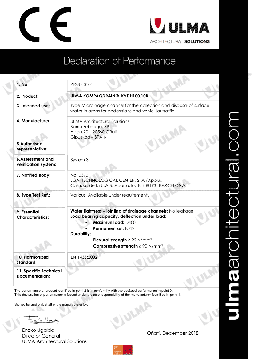 Declaration of performance - KompaqDrain® Series Declaration of performance - KompaqDrain® Series