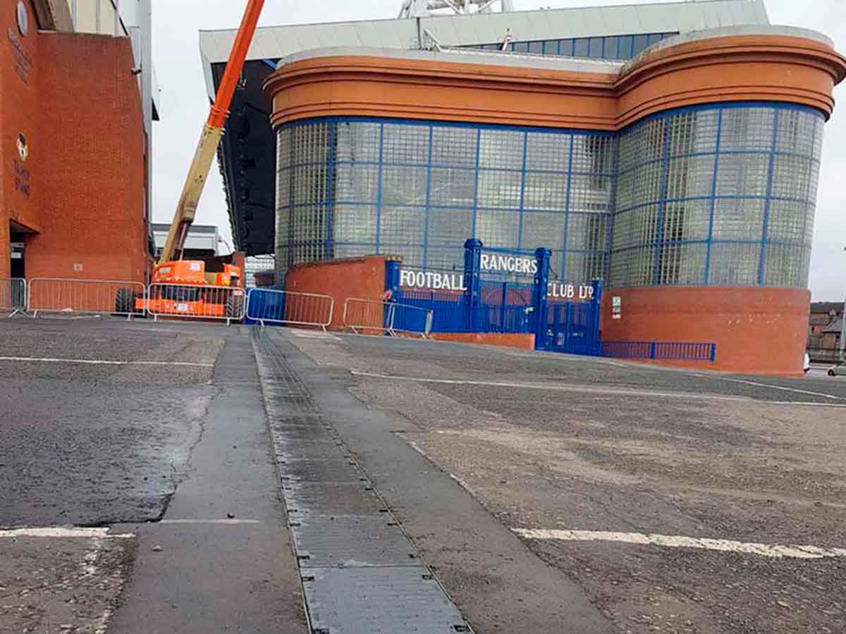 ULMA drainage channels in Ibrox Football Stadium, Glasgow, Scotland ULMA drainage channels in Ibrox Football Stadium, Glasgow, Scotland