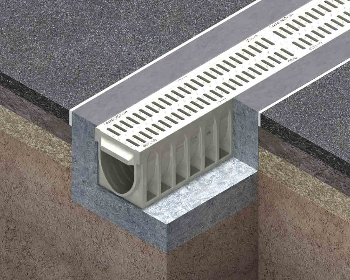 One-piece channel drain KOMPAQDRAIN