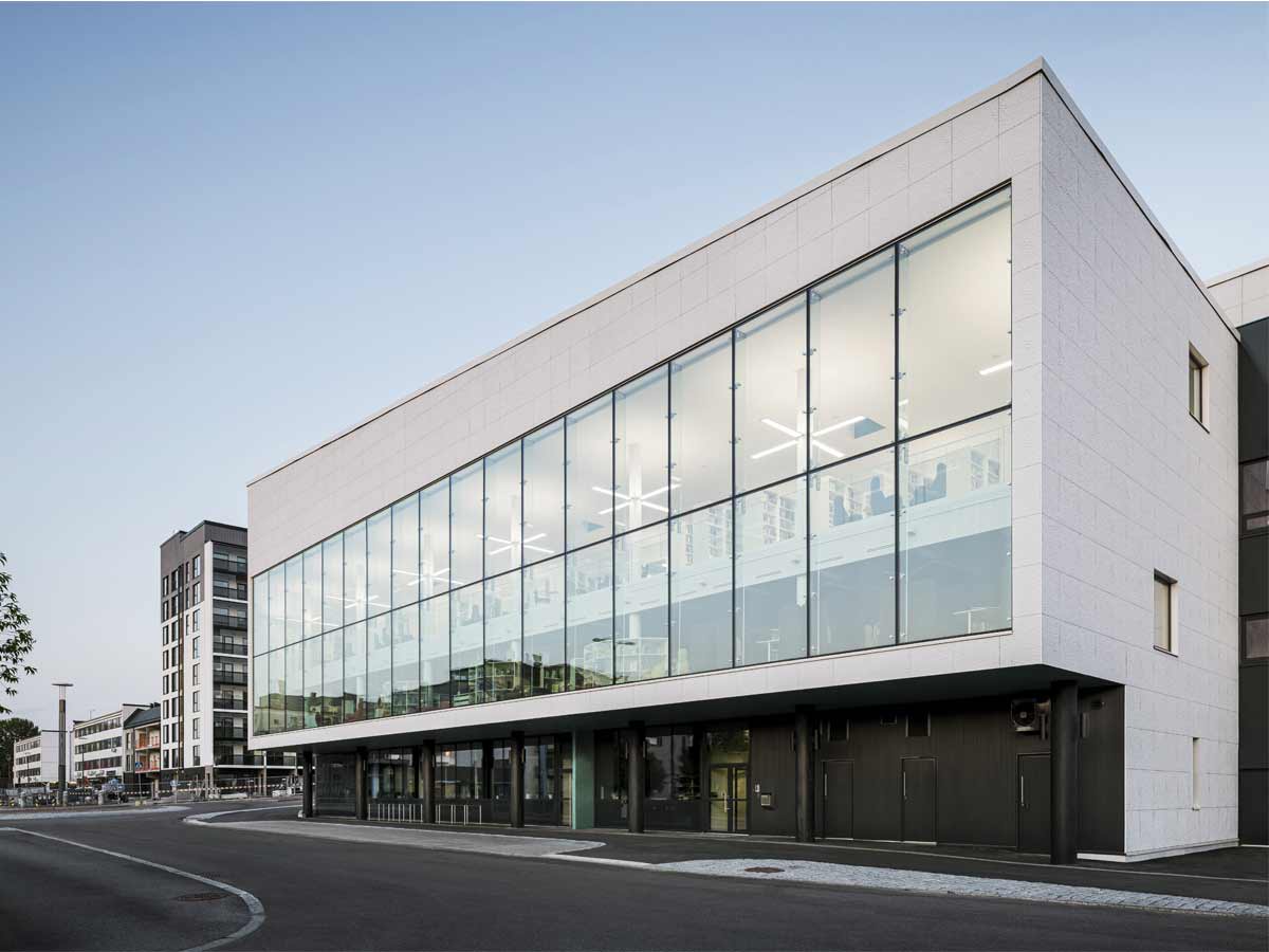 What better than a paper-like texture for a library's facade