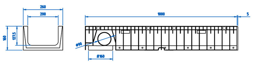 HYDRO250 - Plastic drainage channel HYDRO range