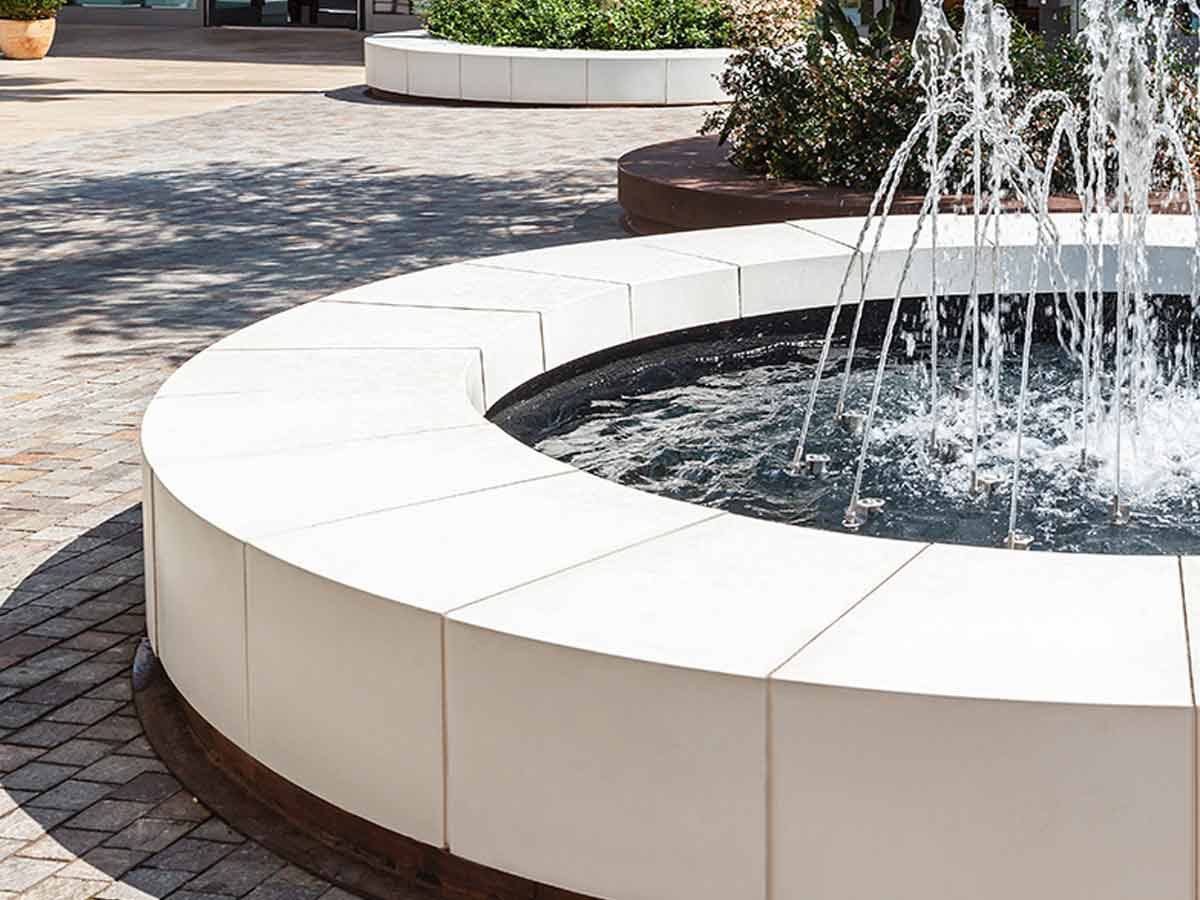 Benches with special precast piece at the outlets centre in Viladecans, Barcelona