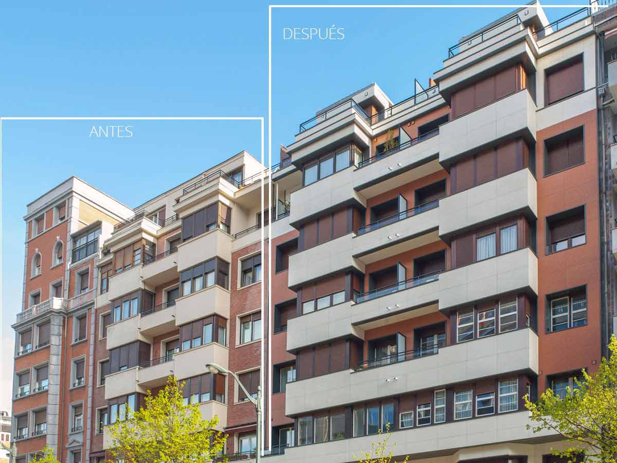 Rehabilitación de fachada ventilada con estética de ladrillo caravista