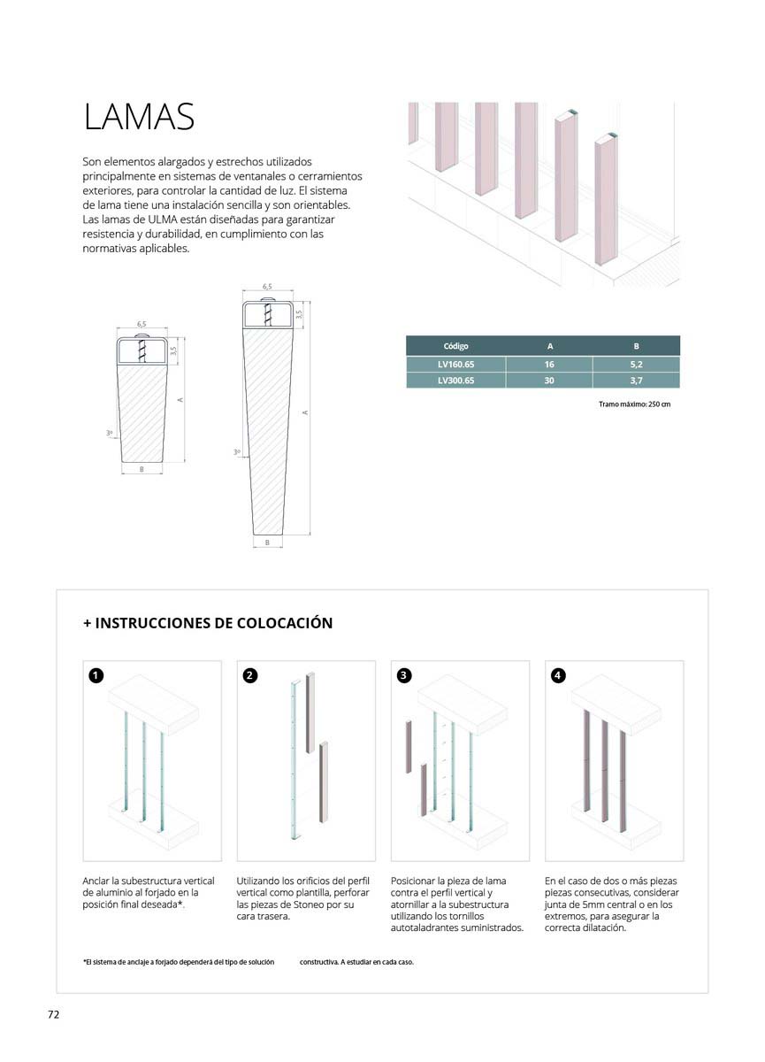 Lamas estándar - Instrucciones de Colocación Lamas estándar - Instrucciones de Colocación