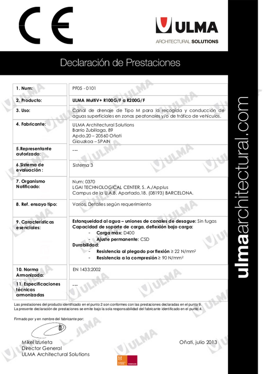 Declaración de prestaciones - Familia Rapidself