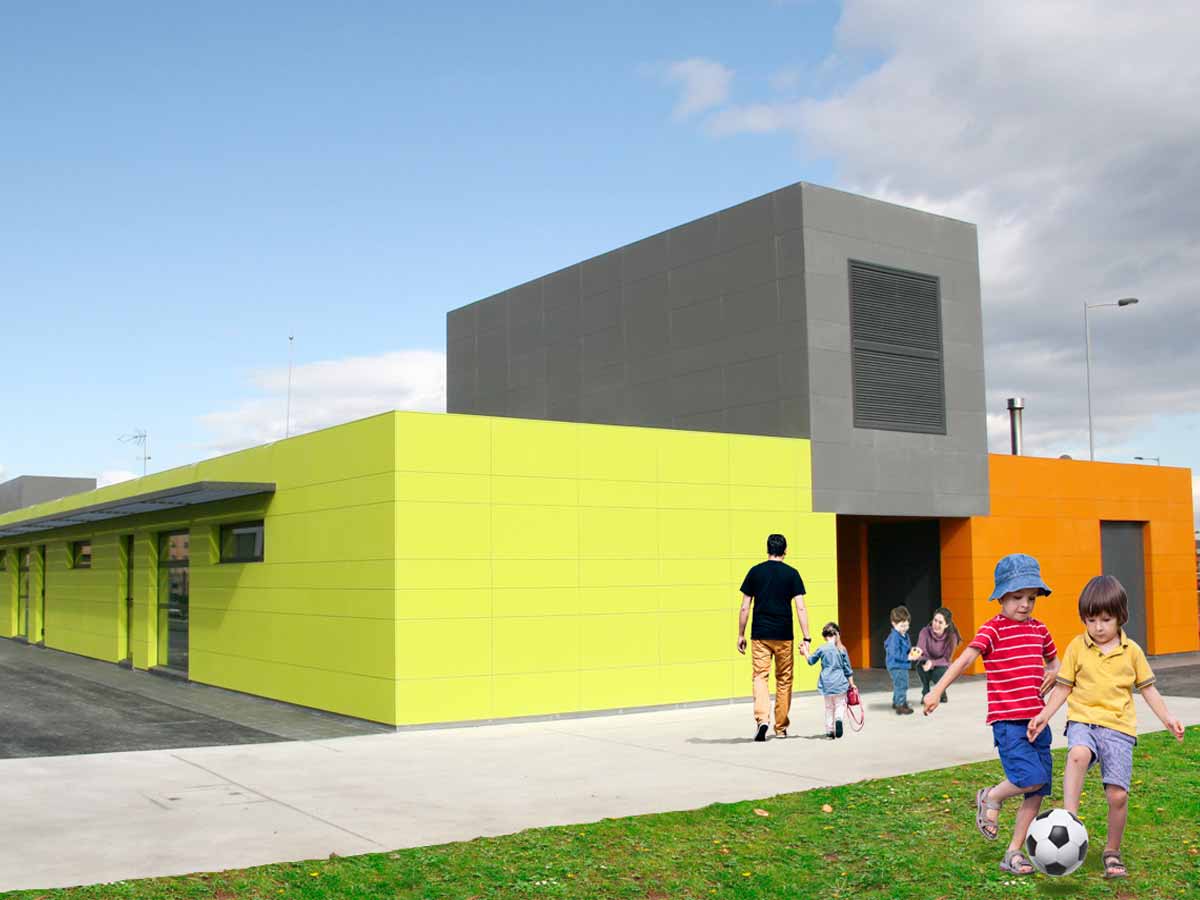 Fachada Ventilada de colores vivos en la Guardería Salburua