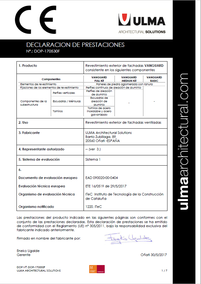 Declaración de prestaciones -DOP Declaración de prestaciones -DOP